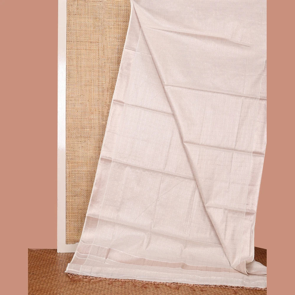 Pothys Off-White Kerala Saree, Sparsely Woven Zari Checks on Its Body, Subtly Sparkled Zari Bavanji Border, Pallu of Zari Checks, and Paired with a Matching Blouse